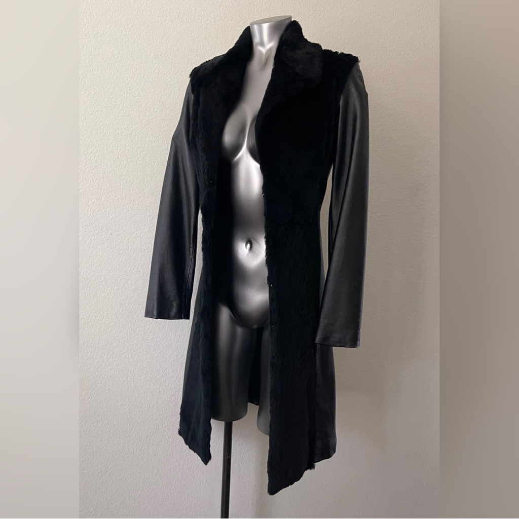 Bebe Leather & Fur Trim Coat